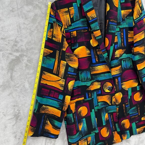 Vintage 90s Oversized Colorful Geometric Lightweight Blazer Jacket - Picture 10 of 12
